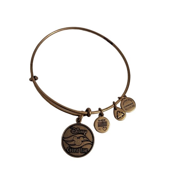 Alex & Ani Disney Bracelet Bangle Set 2015 Cruise Line Travel Charm Gold Tone - Picture 1 of 6